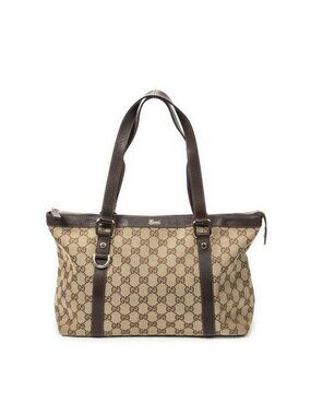 Gucci Abbey Zip Tote Beige Brown GG Canvas